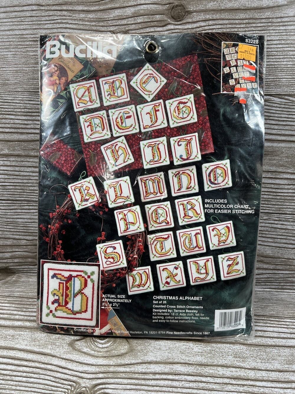 New Vintage 1995 Bucilla Christmas Alphabet Cross Stitch Ornaments Kit Set of 26
